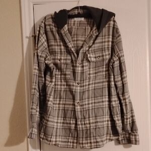 Old Navy Men's Plaid Shirt Jacket with Hood